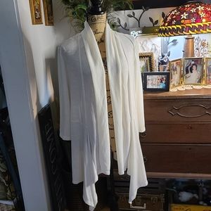 Cream cardigan high low lace back 3/4 sleeve